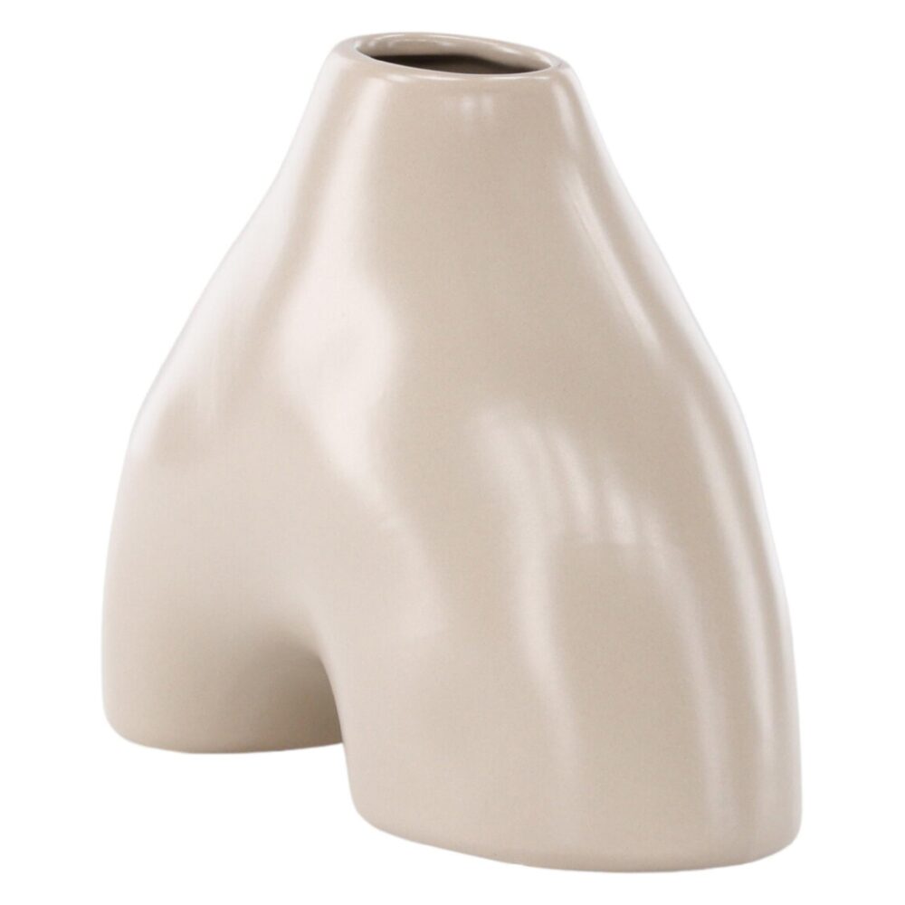 beige keramische vaas 15 cm afbeelding 3