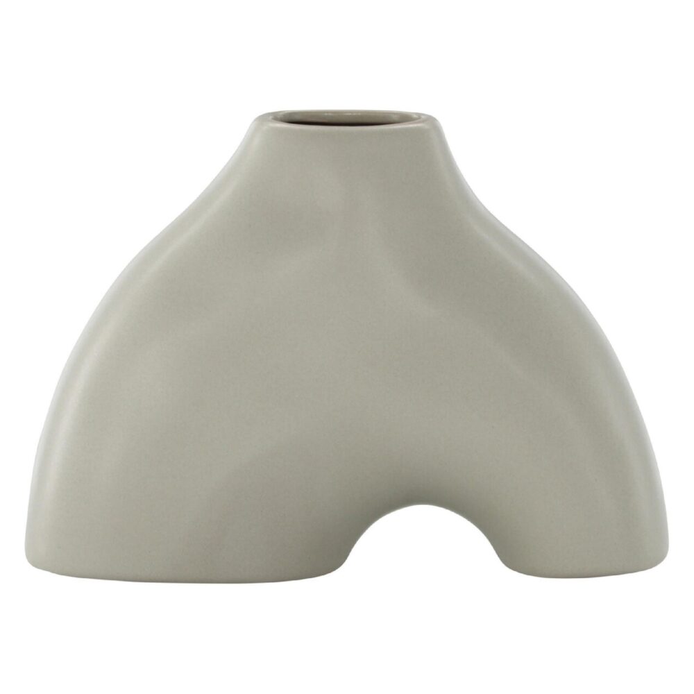 lichtgrijze keramische vaas 15 cm afbeelding 1
