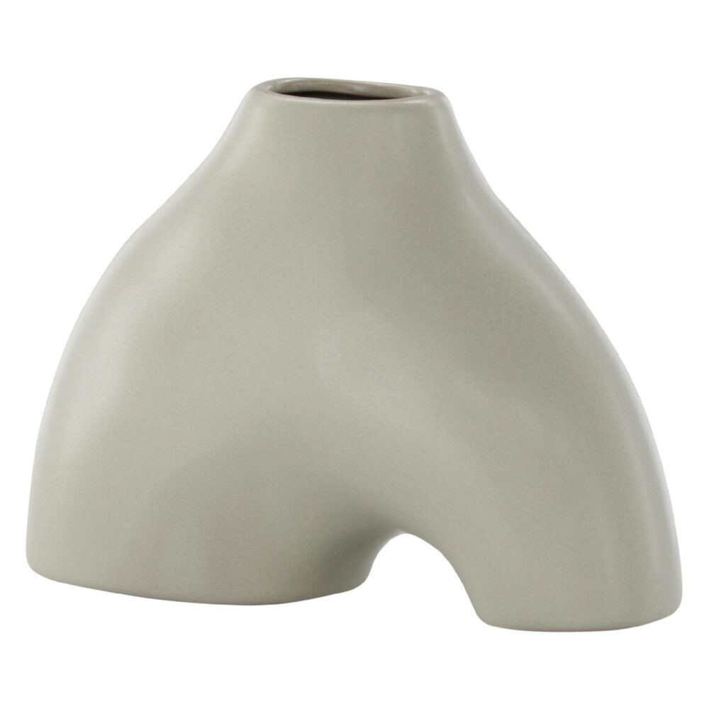 lichtgrijze keramische vaas 15 cm afbeelding 2