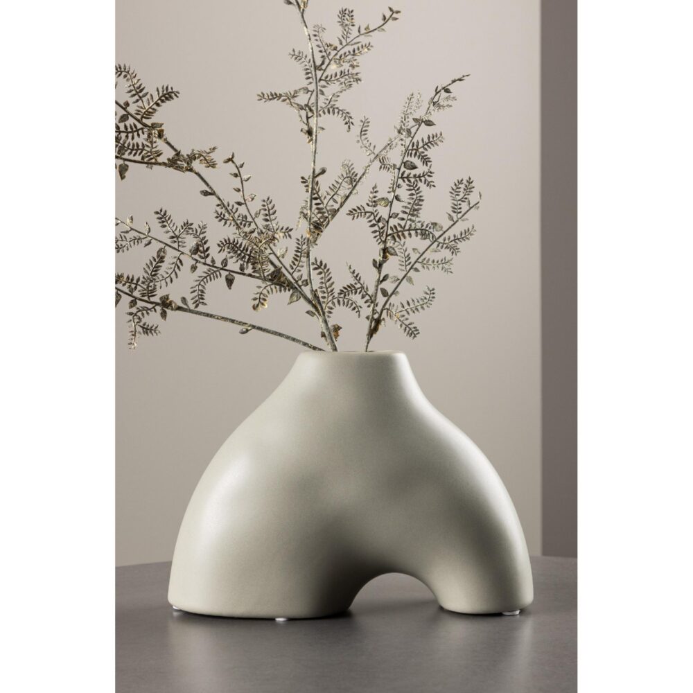 lichtgrijze keramische vaas 15 cm afbeelding 5
