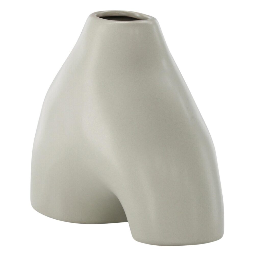 lichtgrijze keramische vaas 15 cm afbeelding 3