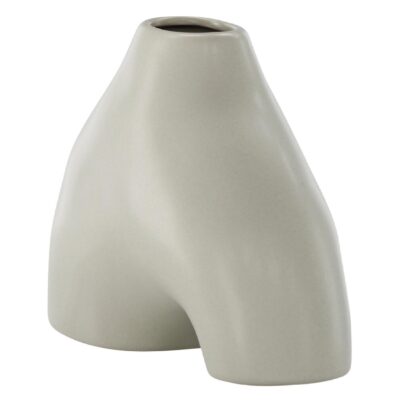 lichtgrijze keramische vaas 15 cm afbeelding 3