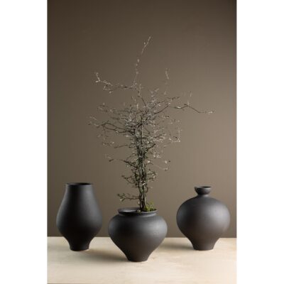 zwarte ronde keramische bloemenvaas afbeelding 2