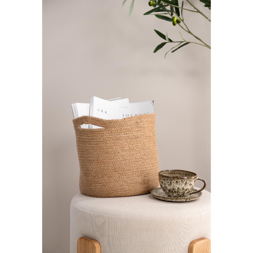 jute ronde opbergmand met handvatten afbeelding 3