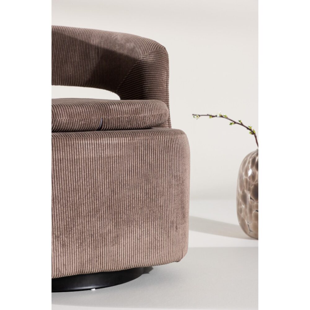 draaifauteuil Ellan bruin ribstof afbeelding 9