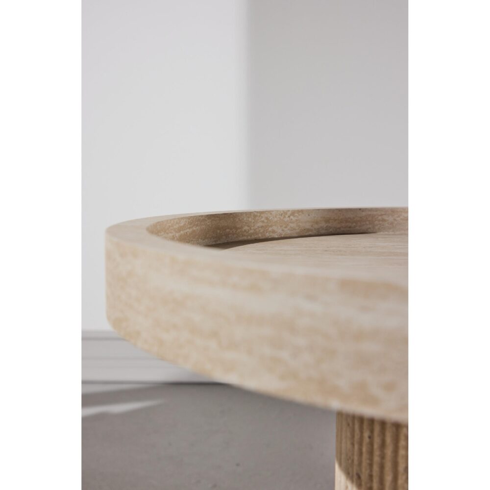 ronde travertinlook bijzettafel 60 cm beige afbeelding 6