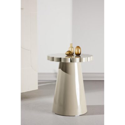 beige ronde hoogglans bijzettafel 45 cm afbeelding 2