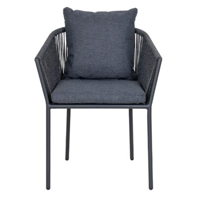 set van 4 grijze aluminium eetkamerstoelen met kussen afbeelding 2