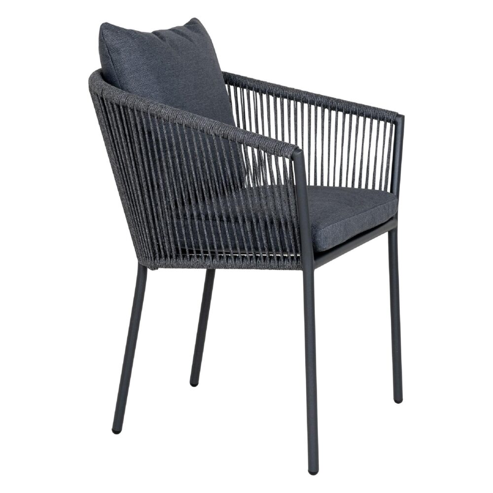 set van 4 grijze aluminium eetkamerstoelen met kussen afbeelding 3