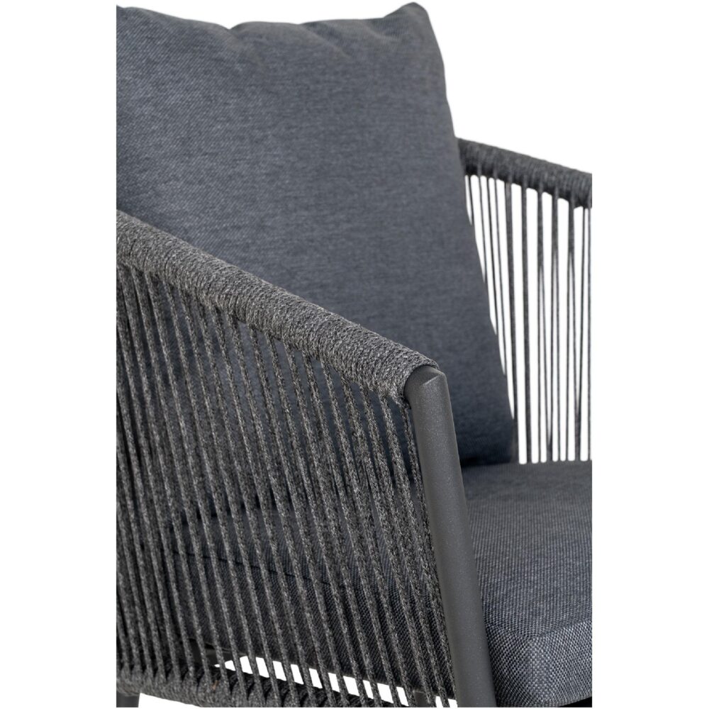 set van 4 grijze aluminium eetkamerstoelen met kussen afbeelding 5