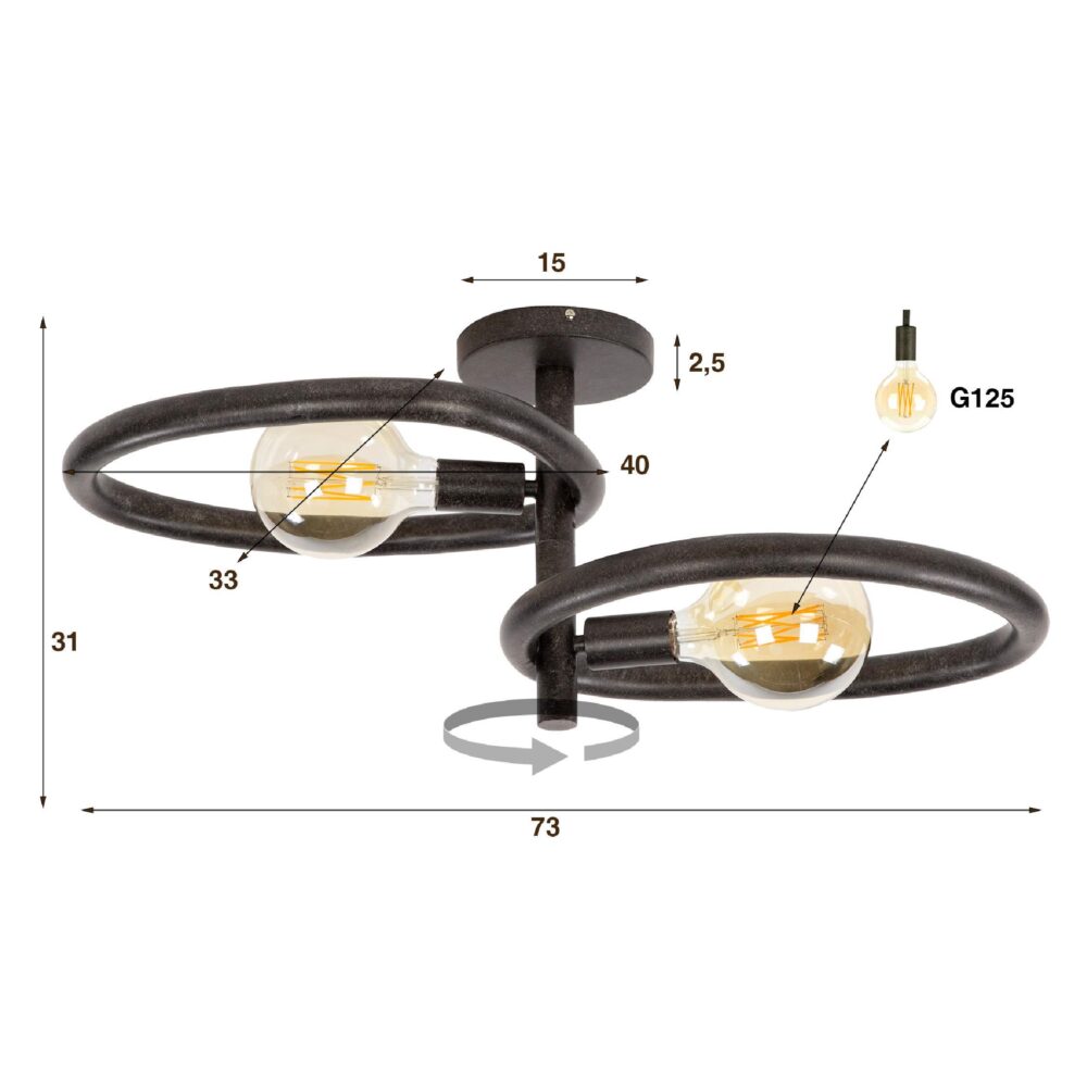 zwarte plafondlamp Sola 2-lichts afbeelding 2