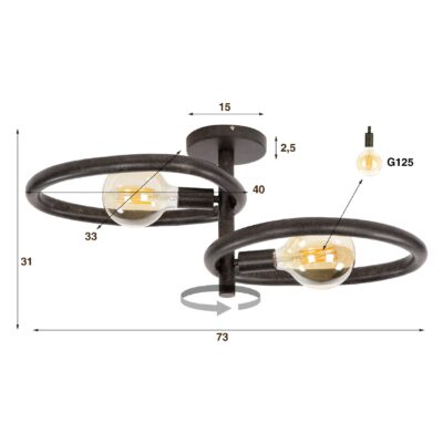zwarte plafondlamp Sola 2-lichts afbeelding 2