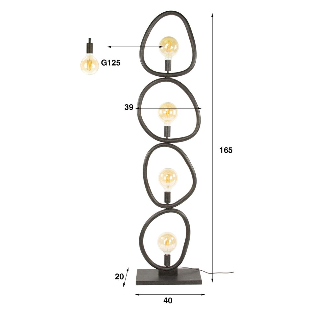 zwarte 4-lichts vloerlamp Sola afbeelding 2
