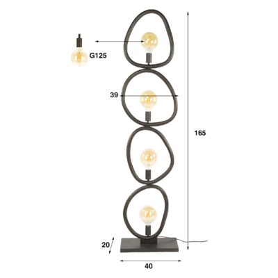zwarte 4-lichts vloerlamp Sola afbeelding 2