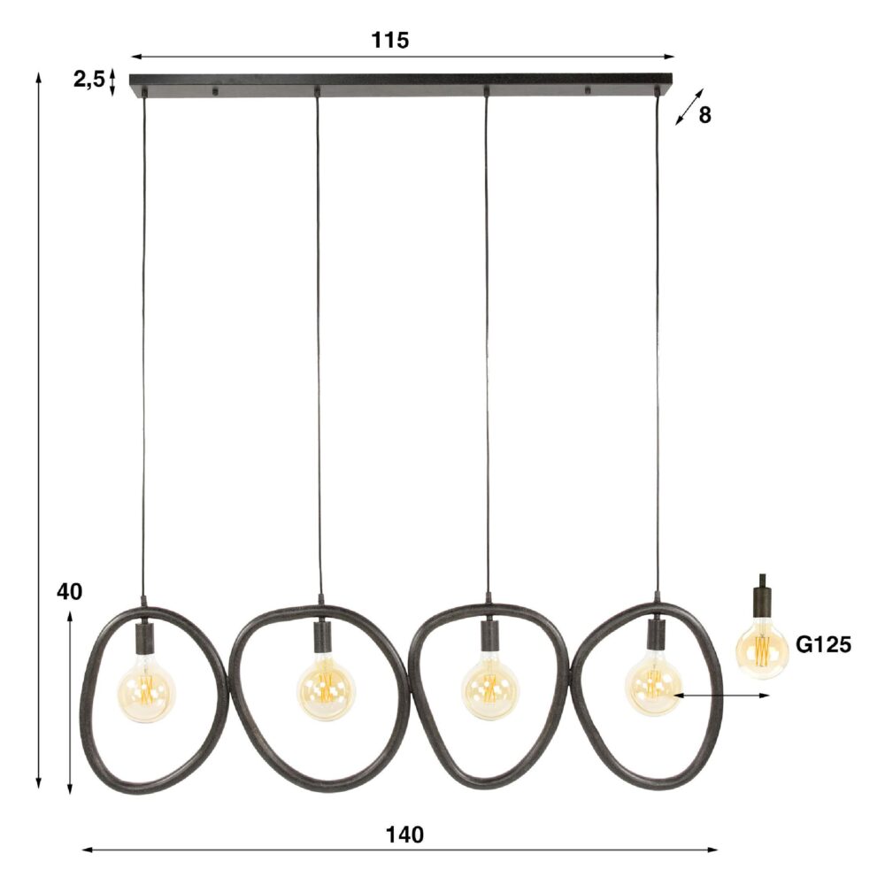 zwarte hanglamp Sola 4-lichts afbeelding 2
