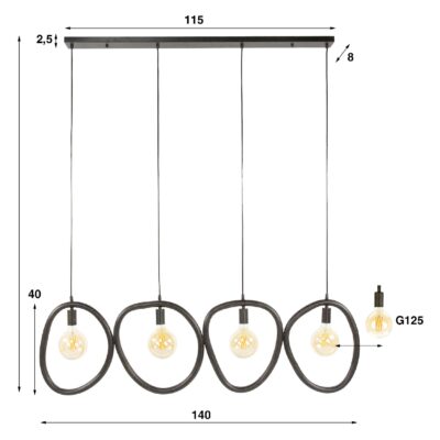 zwarte hanglamp Sola 4-lichts afbeelding 2
