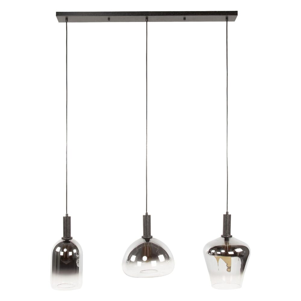 zwarte 3-lichts hanglamp met glazen kappen afbeelding 1