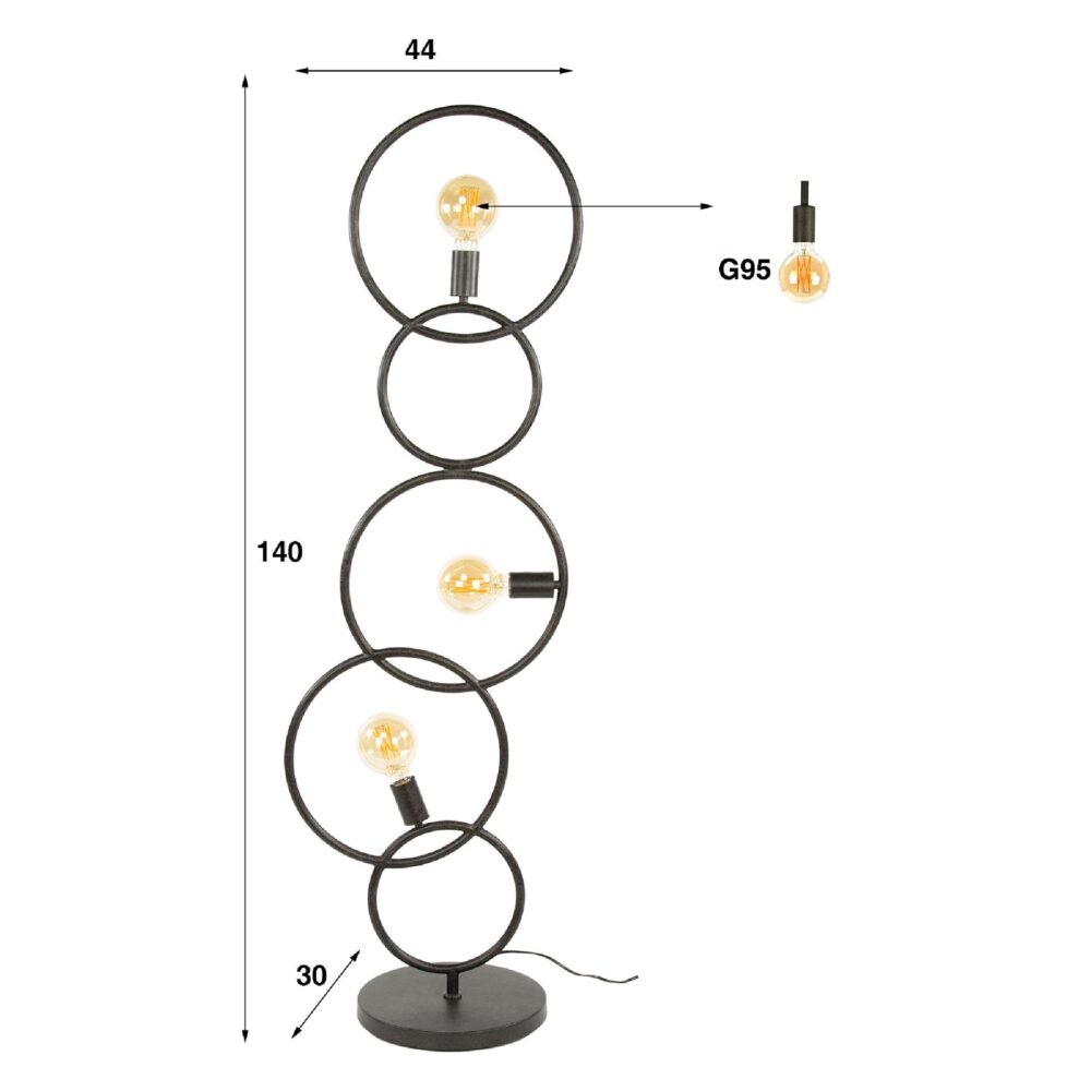 Myrra zwarte design vloerlamp 3 lichts afbeelding 2