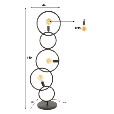 Myrra zwarte design vloerlamp 3 lichts afbeelding 2