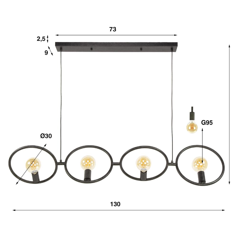 zwarte hanglamp Myrra 4 lichts afbeelding 2