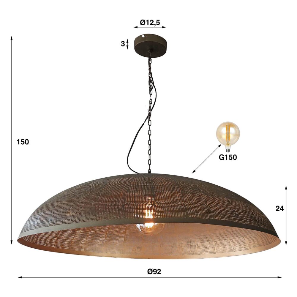 ronde hanglamp antiek brons 90 cm afbeelding 2