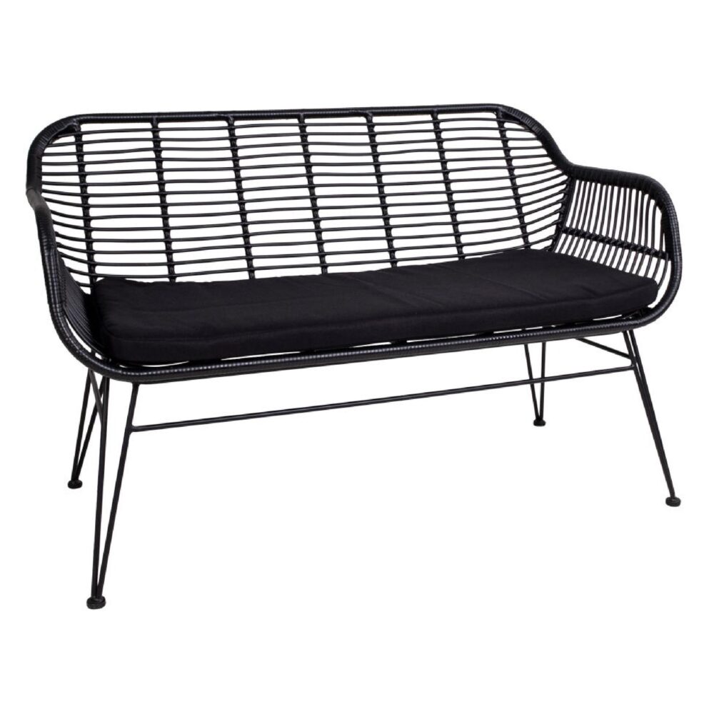 zwarte polyrattan tuinbank met kussen afbeelding 2