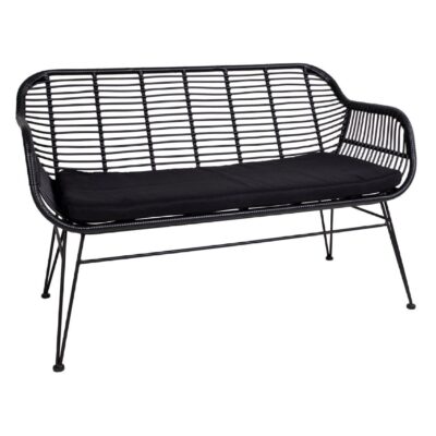zwarte polyrattan tuinbank met kussen afbeelding 2