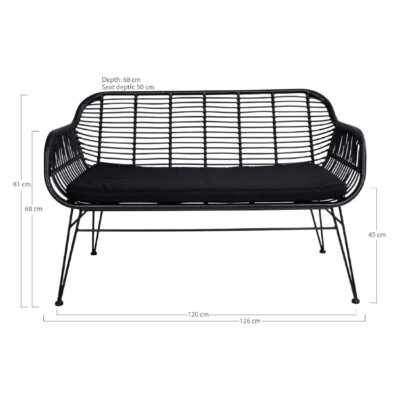 zwarte polyrattan tuinbank met kussen afbeelding 5
