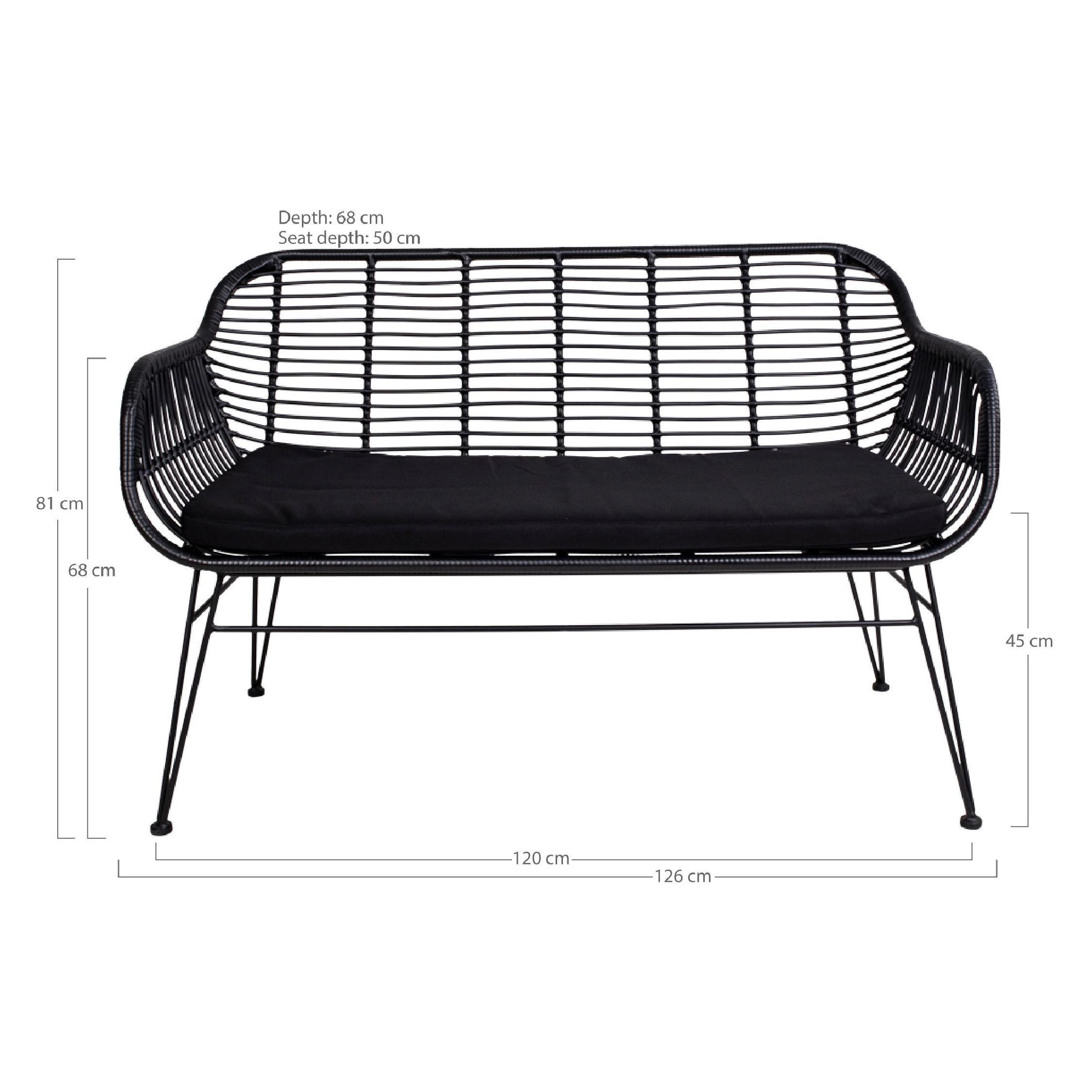 zwarte polyrattan tuinbank met kussen afbeelding 5