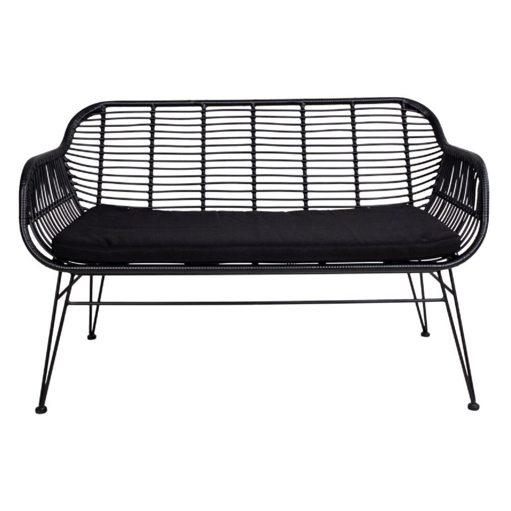 zwarte polyrattan tuinbank met kussen afbeelding 1