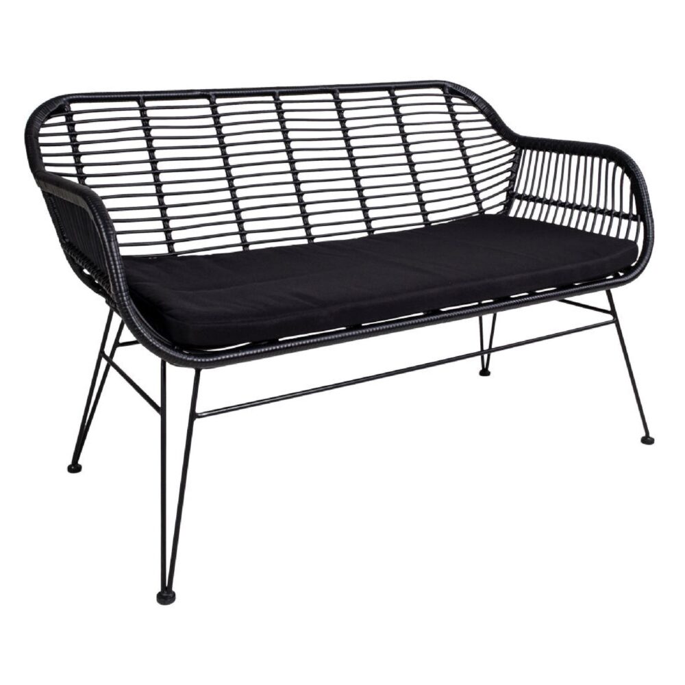 zwarte polyrattan tuinbank met kussen afbeelding 3