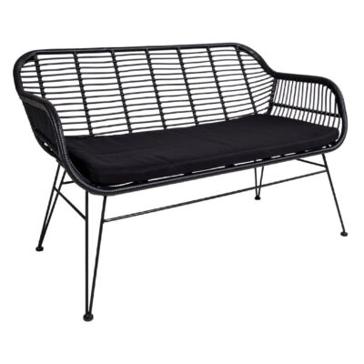 zwarte polyrattan tuinbank met kussen afbeelding 3