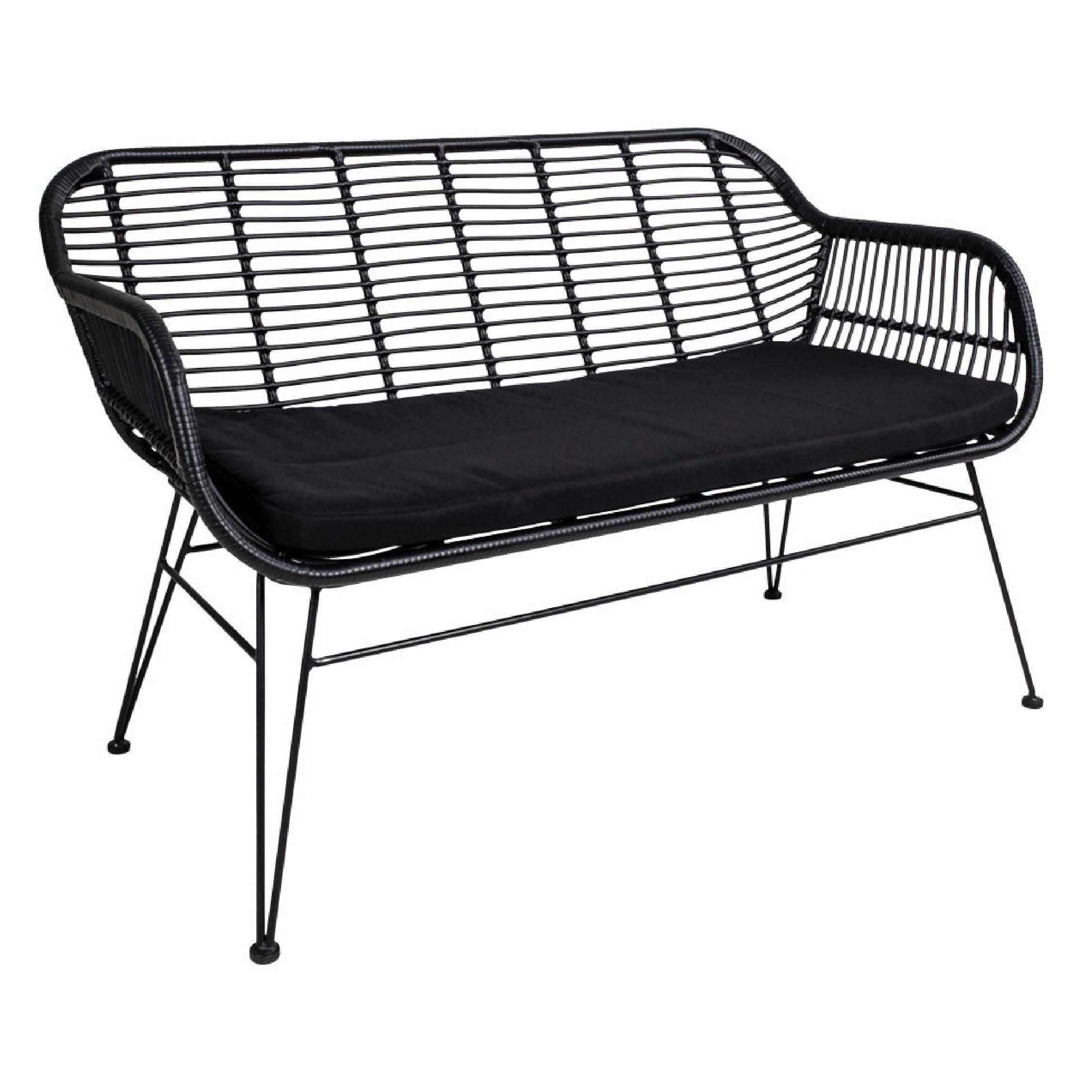 zwarte polyrattan tuinbank met kussen afbeelding 3