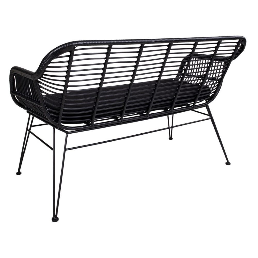 zwarte polyrattan tuinbank met kussen afbeelding 4