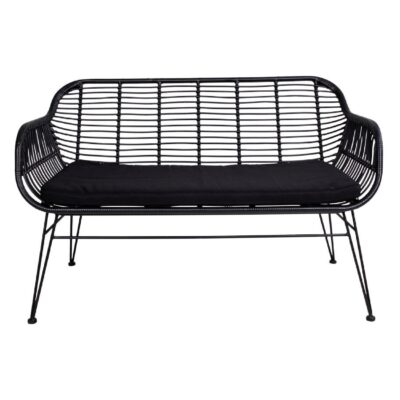 zwarte polyrattan tuinbank met kussen afbeelding 1