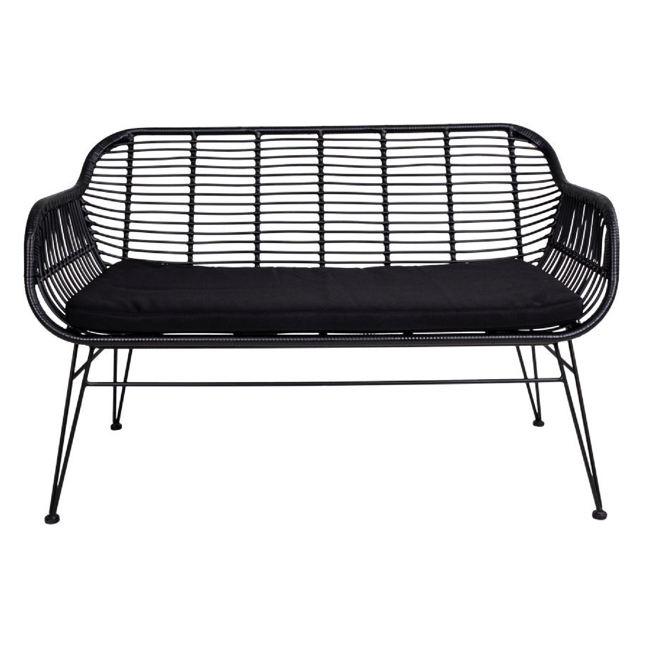 zwarte polyrattan tuinbank met kussen afbeelding 1