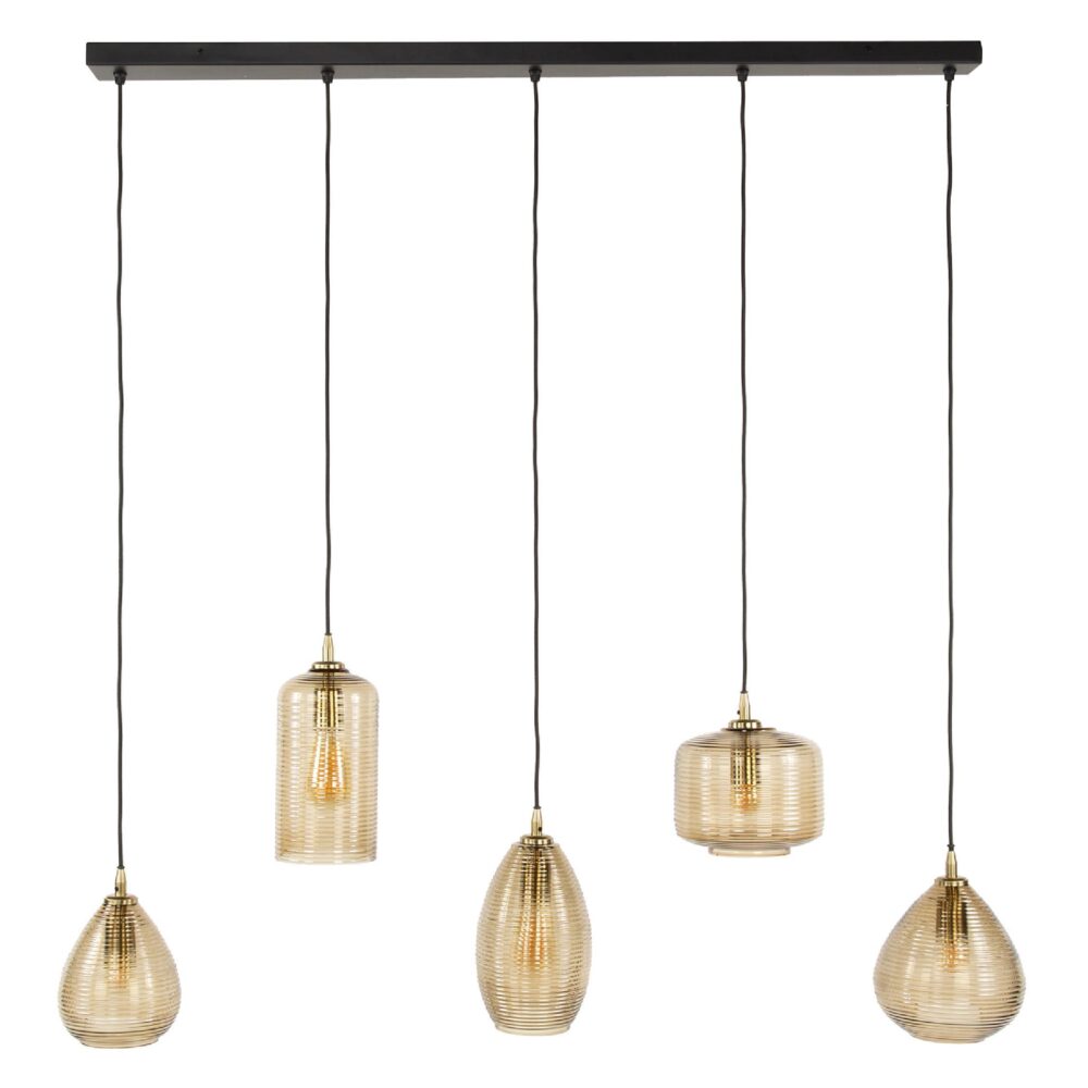 Elian smoke bruine glazen eettafellamp 5-lichts afbeelding 1