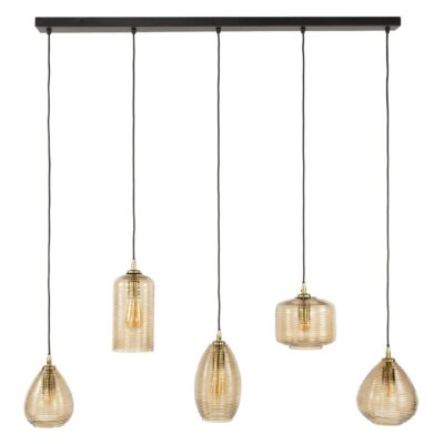 Elian smoke bruine glazen eettafellamp 5-lichts afbeelding 1