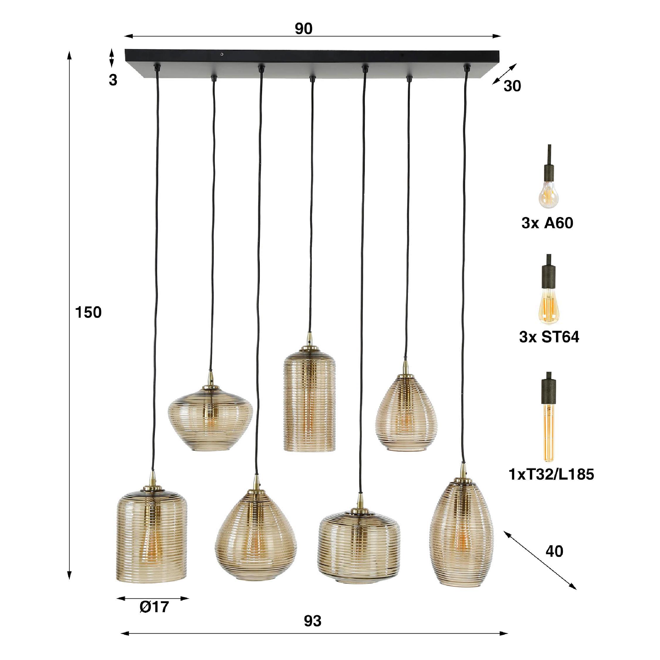 amber glazen eettafel hanglamp Elian afbeelding 2