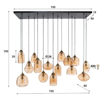 amber glazen hanglamp 15-lichts afbeelding 2
