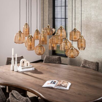 amber glazen hanglamp 15-lichts afbeelding 4