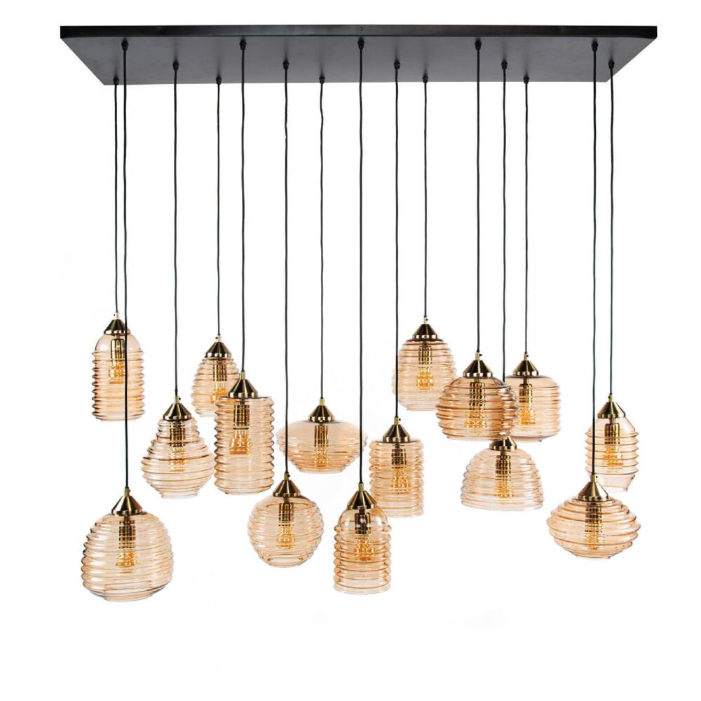 amber glazen hanglamp 15-lichts afbeelding 1