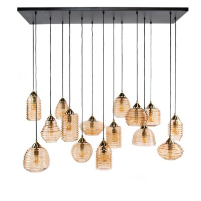 amber glazen hanglamp 15-lichts afbeelding 1