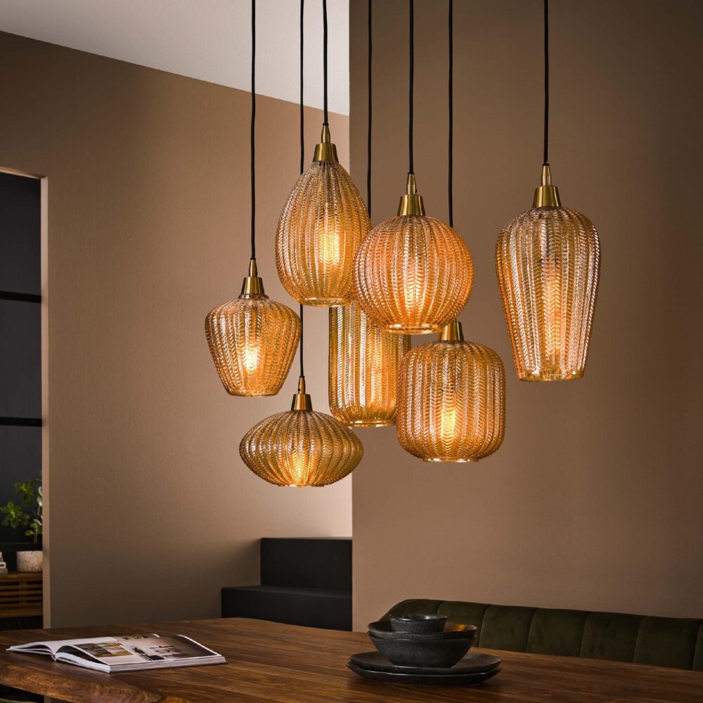 Milo amber glazen hanglamp 7-lichts afbeelding 6