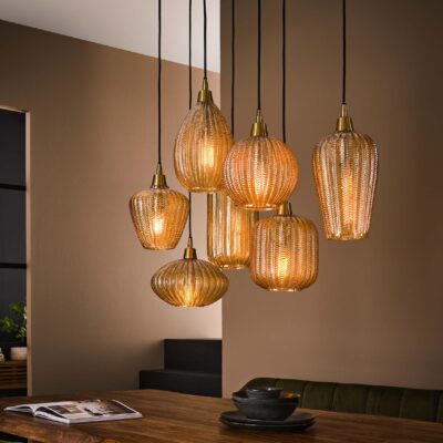 Milo amber glazen hanglamp 7-lichts afbeelding 6