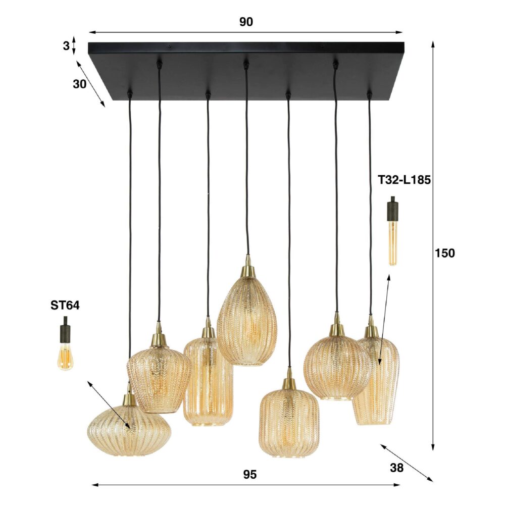 Milo amber glazen hanglamp 7-lichts afbeelding 2