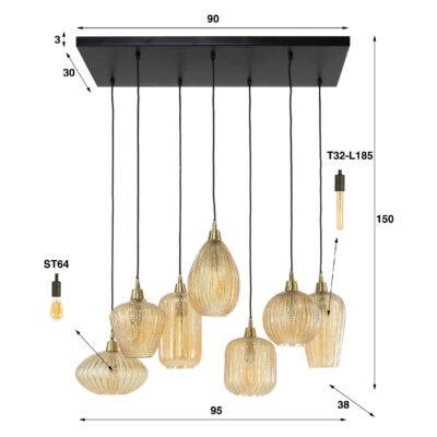 Milo amber glazen hanglamp 7-lichts afbeelding 2