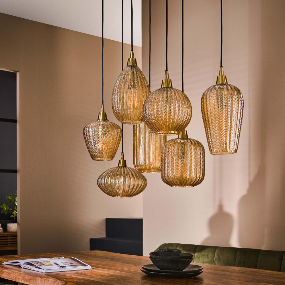 Milo amber glazen hanglamp 7-lichts afbeelding 3