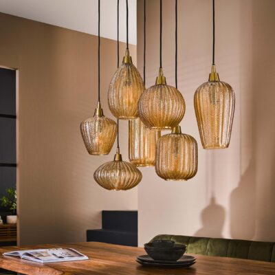 Milo amber glazen hanglamp 7-lichts afbeelding 3