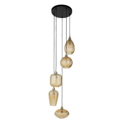 Milo getrapte 5-lichts hanglamp amberglas afbeelding 1